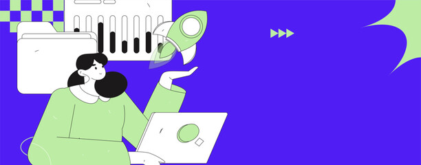 Flat vector illustration of business people operating work scene
