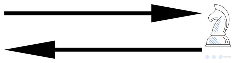 Fototapeta premium Chess knight facing two opposite arrows, signifying strategy, conflict, decision-making, and opposing forces. Ideal for strategy, leadership, decision-making, conflict resolution problem-solving