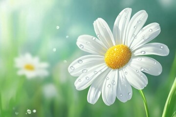 Obraz premium Close-up of dew-kissed daisy in sunlit meadow