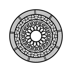 Circular Mandala Geometric Art in Black and White with Intricate Ornate Linework