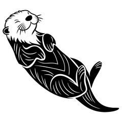 Sea Otter vector silhouette black design white background