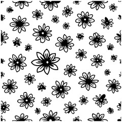 Floral Outlines: Seamless Black and White Pattern