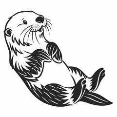 Sea Otter vector silhouette black design white background