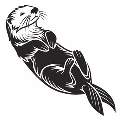 Sea Otter vector silhouette black design white background