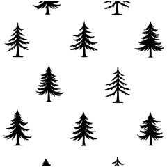 Obraz premium Monochrome Evergreen Forest Trees Seamless Pattern
