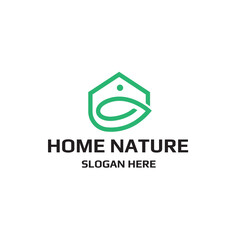 Green Home Nature Logo with Leaf Symbol