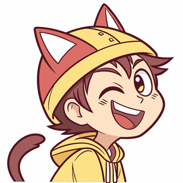 Mischievous Anime Catboy Emoji with Winking Eye and Devilish Grin