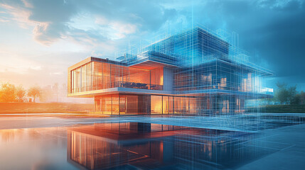 Fototapeta premium Modern architectural visualization showcasing futuristic building design with vibrant colors