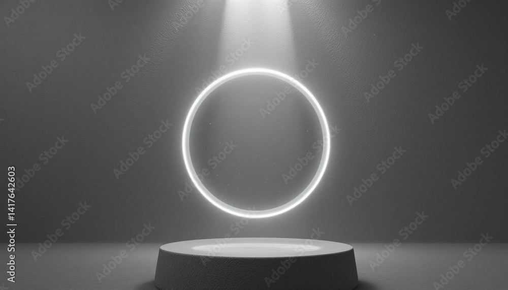 Poster illuminated circular display minimalist studio digital art modern environment centered perspective i