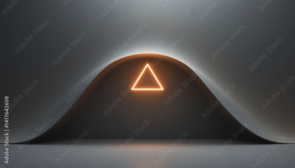 Poster illuminated triangle shape on curved surface minimalist studio setting digital artwork modern design
