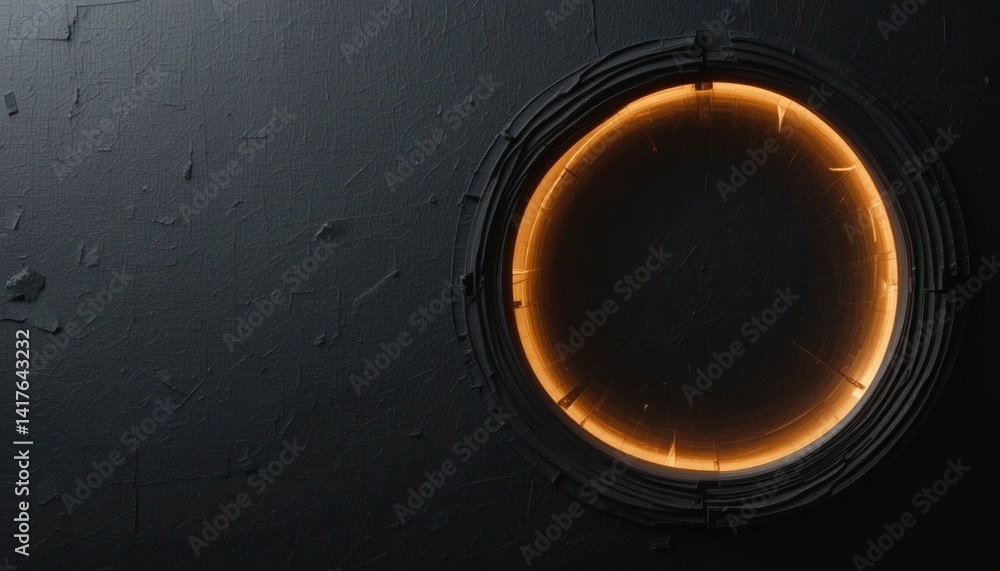 Poster exploring a mysterious circular portal virtual environment digital artwork abstract concept dark atm