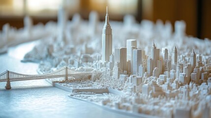 Detailed miniature model of New York City skyline