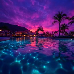 Fototapeta premium Resort swimming pool at sunrise, fairmont rancho banderas, bahia de banderas, nayarit, mexico