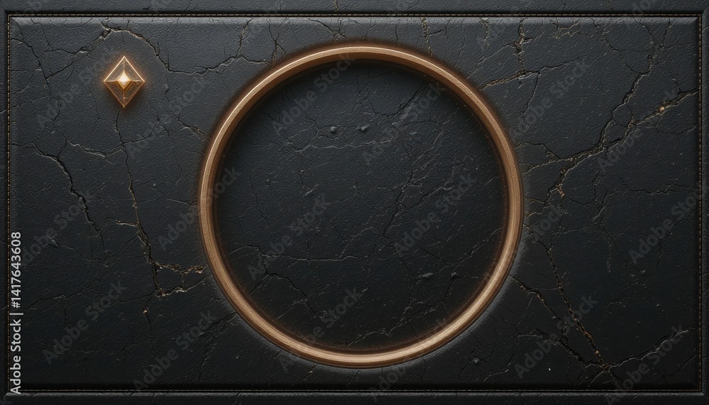 Poster exploring the mystical design of a circular frame with golden element digital art fantasy environmen