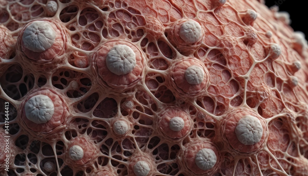 Poster close up of intricate pink and white cellular structure abstract biological texture
