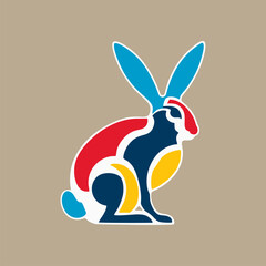Minimalist rabbit silhouette filled with colorful abstract texture on white background