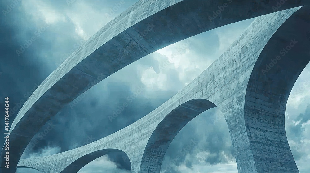 Poster abstract concrete architecture with dramatic clouds in the background