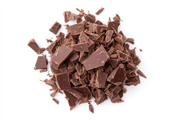 Fototapeta premium Rich dark chocolate chunks scattered on white a delicious treat perfect for baking or snacking close up view showing rich brown