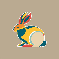 Fototapeta premium Minimalist rabbit silhouette filled with colorful abstract texture on white background