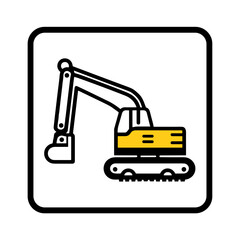 Naklejka premium Simple Line Icon of an Excavator on a White Background 
