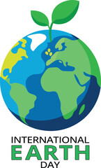 Earth with a sprouting leaf, perfect for green and eco messaging., Earth Day vector illustration for posters, banners, prints, and web in a modern cartoon flat style.