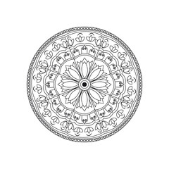 Mandala Design with Intricate Geometric Pattern Black and White Symmetrical Floral Circular Ornament