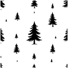 Obraz premium Evergreen Forest Seamless Pattern Black and White