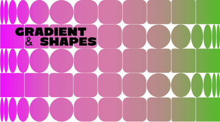 Abstract gradient background with circular geometric shapes. Minimalist vector poster design. Modern graphic with a dynamic white grid and a pink and green gradient