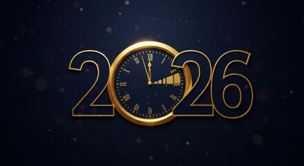 Elegant 2026 New Year s Eve Countdown Clock Design with Gold Accents and Dark Blue Background