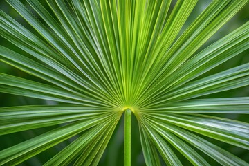 Obraz premium Vibrant green palm leaf with radiating lines in natural light
