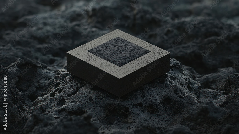 Poster abstract geometric shape resting on textured surface in a dark environment