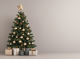 Elegant Christmas Tree with Gold Ornaments and Gift Boxes