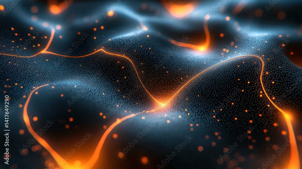 Poster abstract glowing waves with orange and blue hues, creating a dynamic visual effect