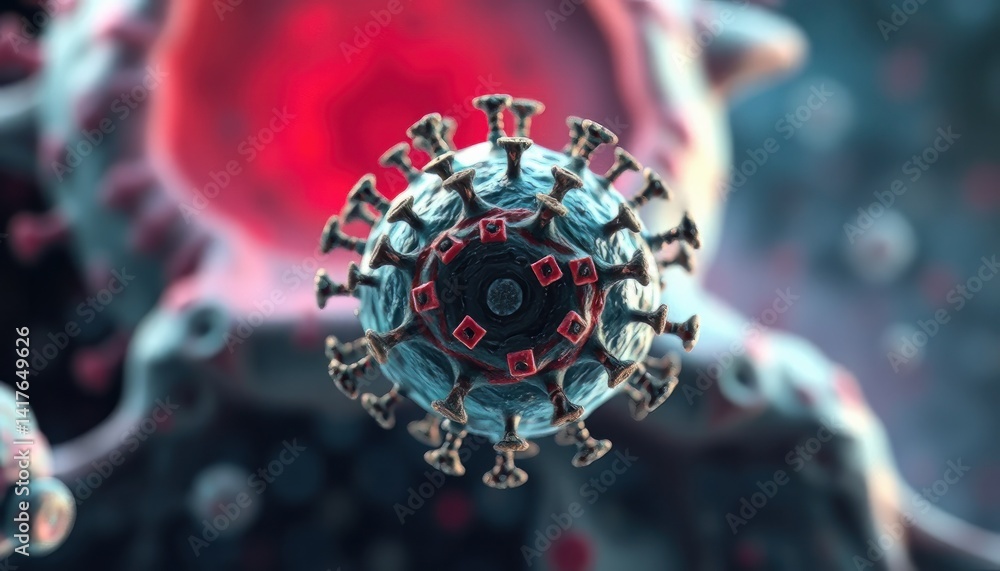 Poster microscopic view of a viral particle in a cellular environment