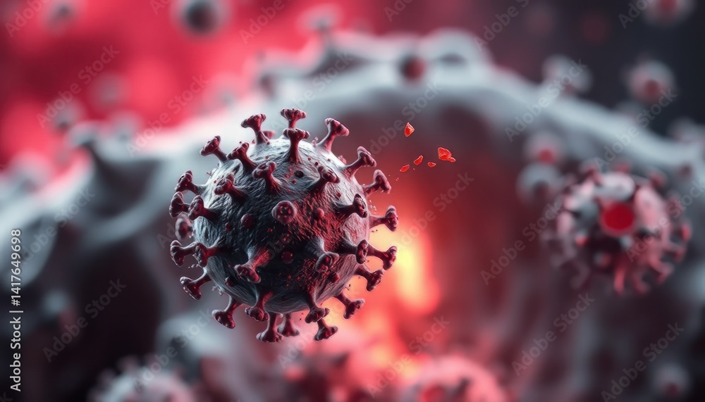 Aufkleber microscopic view of a viral particle in red and gray