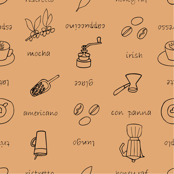 Drawn seamless pattern of coffee