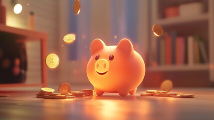 Piggy Bank with Falling Coins