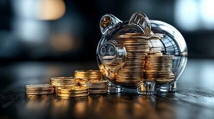 Piggy bank filled with coins