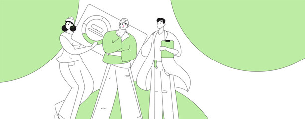 Flat vector illustration of business people operating work scene
