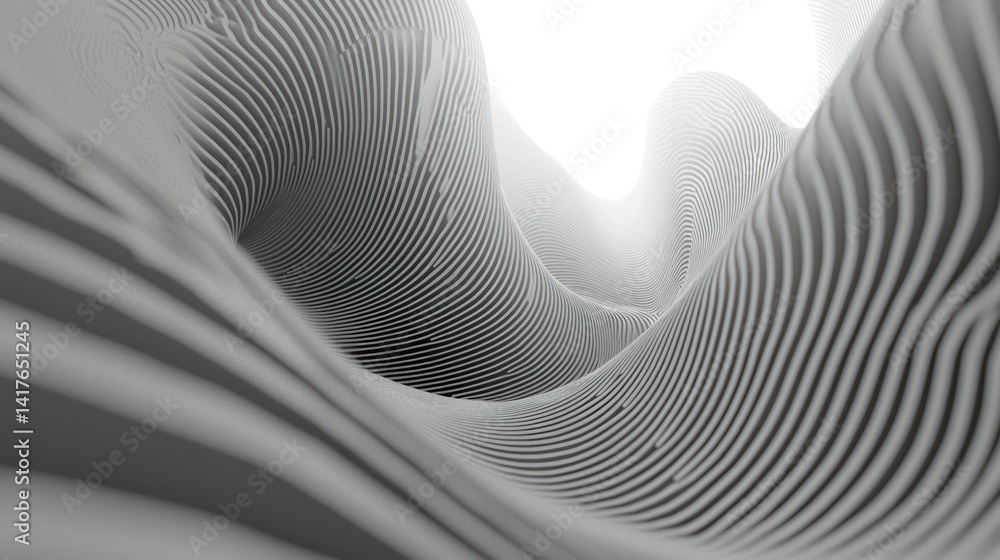 Poster abstract monochrome landscape with flowing lines and curves creating depth