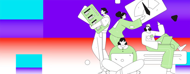 Flat vector illustration of business people operating work scene
