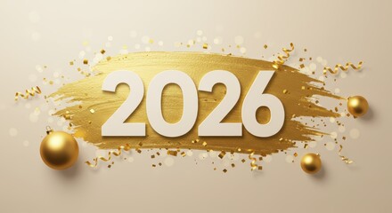 Festive 2026 New Year s Greeting with Gold Accents and Confetti