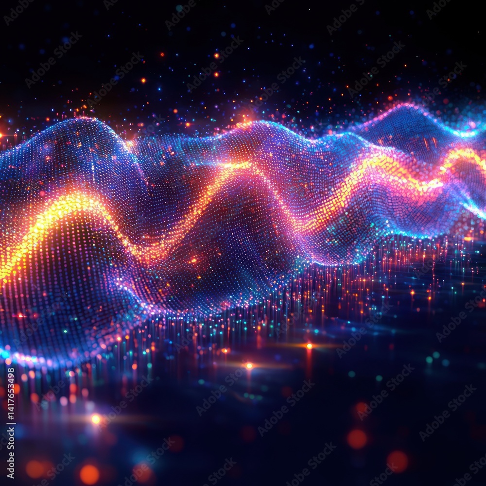 Aufkleber abstract glowing waveform illustration with data flow and light particles