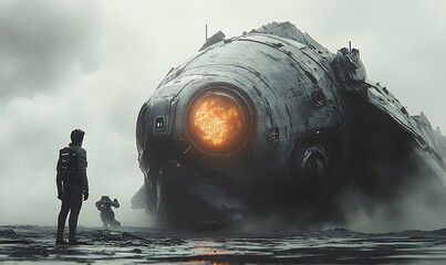 Damaged spaceship standing spacecraft
