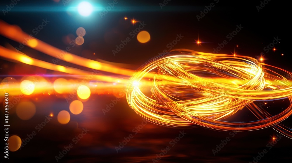 Canvas Prints abstract swirling golden light trails in dark space background