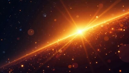 Obraz premium Glowing golden light rays streak across dark space, creating mesmerizing motion trails , stellar trail, celestial motion