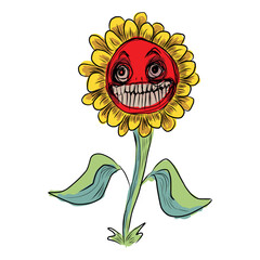 Horror monster flower. Creepy. Vector sinister illustration. Character. Print for clothes, cups, sketchbooks. Sticker design. Halloween.