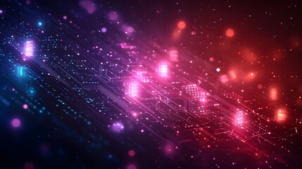 Fototapeta premium Futuristic circuit board illustration with vibrant digital code.