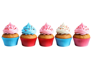 Row of Colorful Frosted Cupcakes