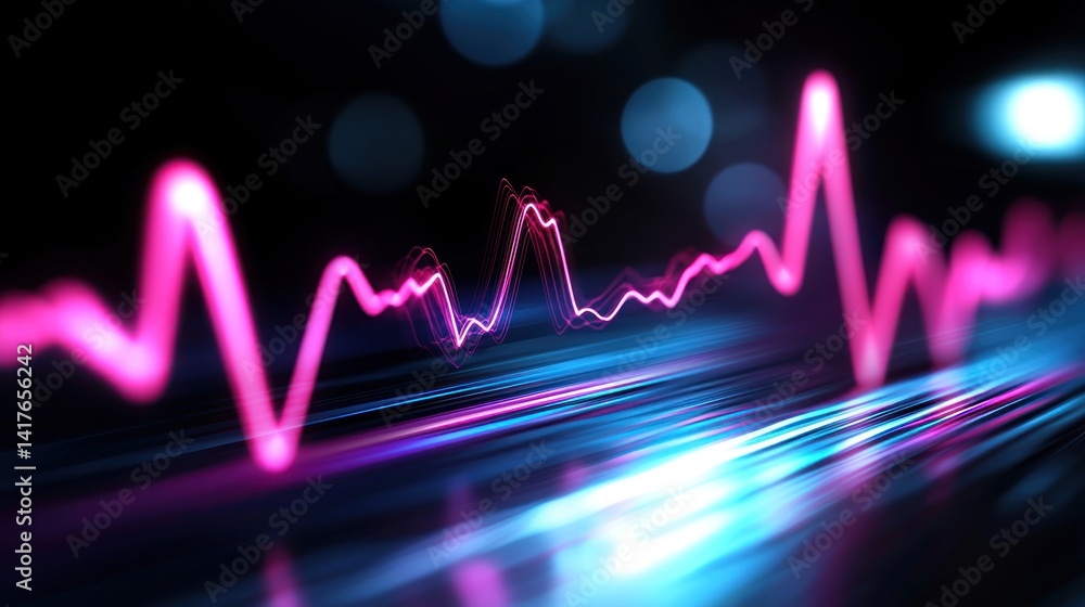 Canvas Prints abstract vibrant pink ekg on dark surface with bokeh background